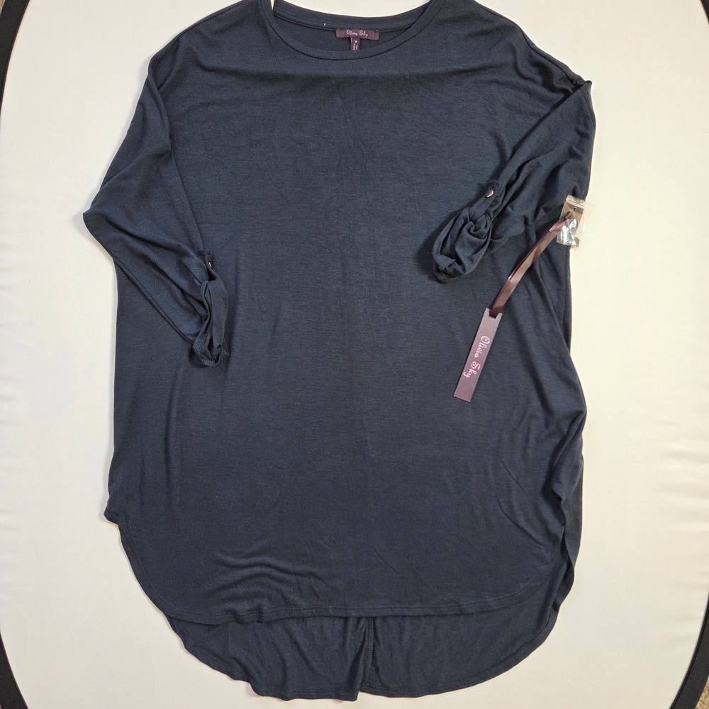 Olivia‎ Sky Womens Roll Tab Sleeve Tunic Top Charcoal Grey MD974 NWT